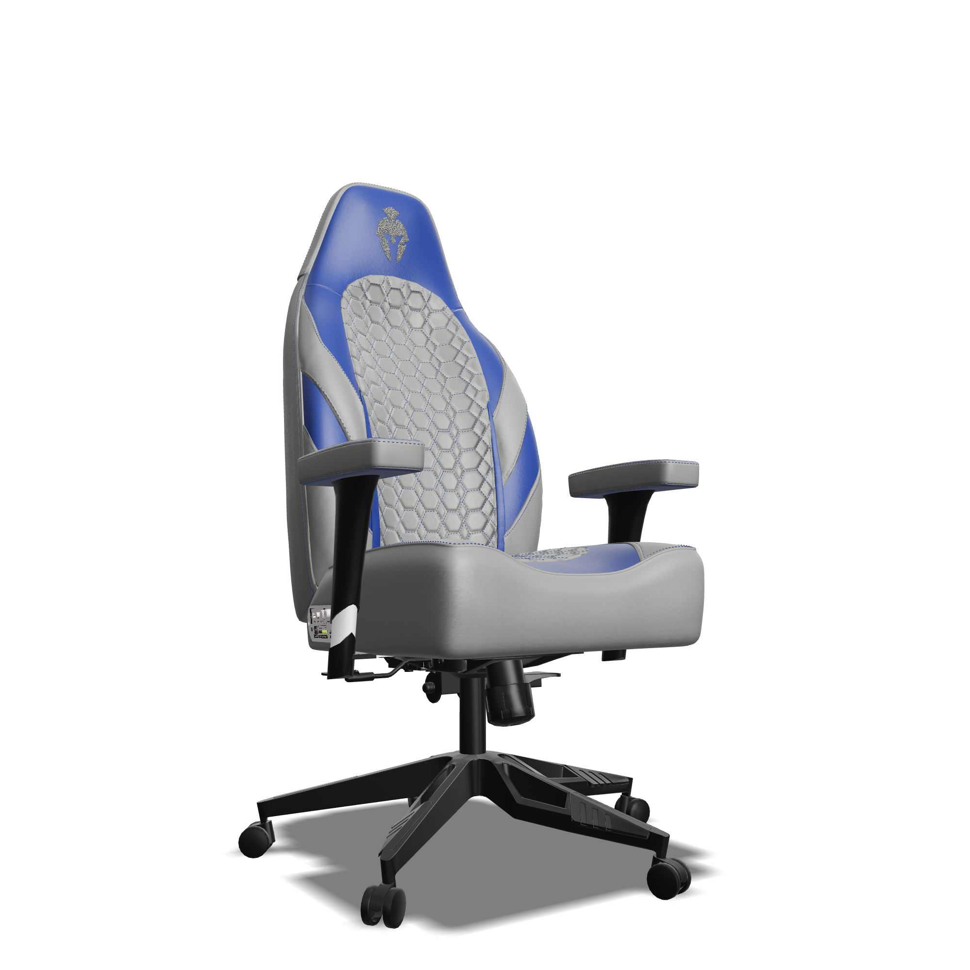 Blue and Grey Custom Haptic Feedback Gaming Chair Side View