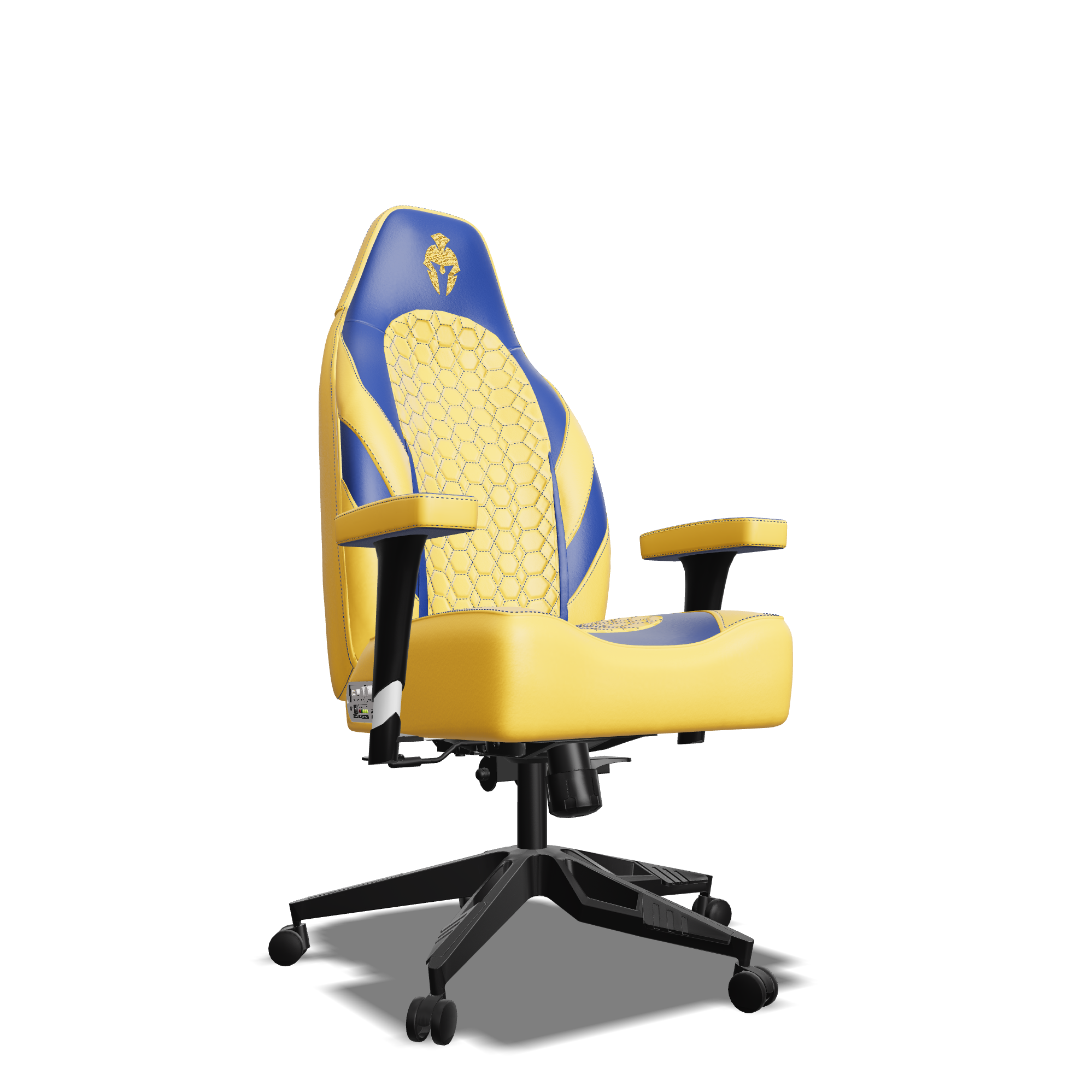 Blue and Yellow Custom Haptic Feedback Gaming Chair Side View