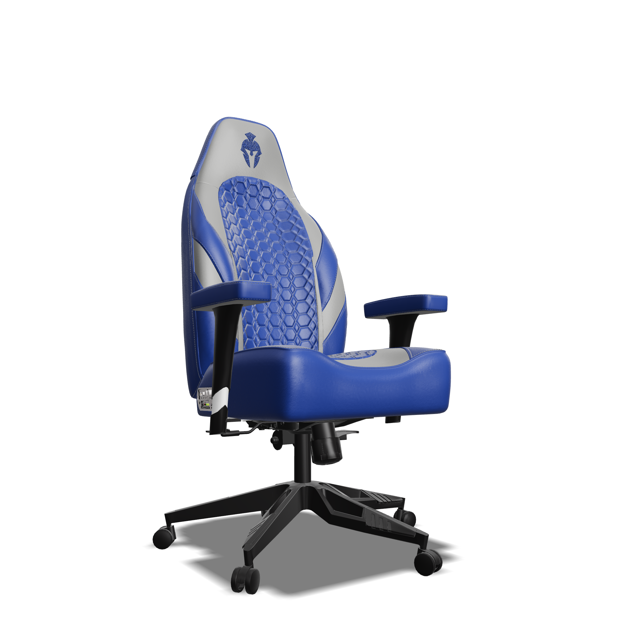 Grey and Blue  Custom Haptic Feedback Gaming Chair Side View