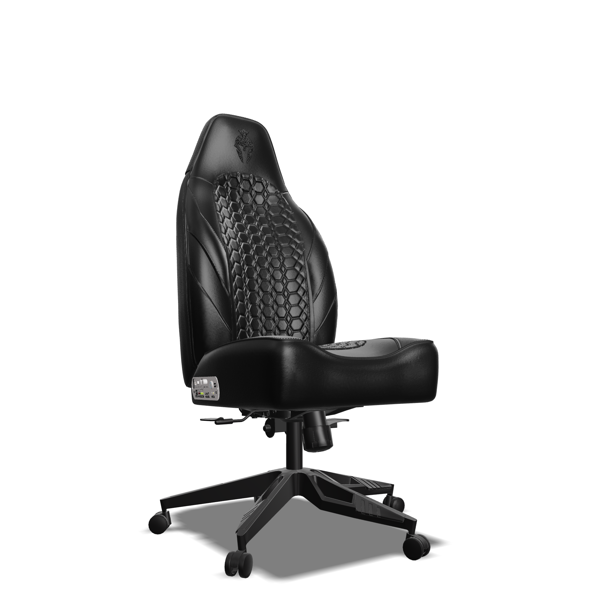 Black on Black Custom Haptic Feedback Gaming Chair Side View No Armrest