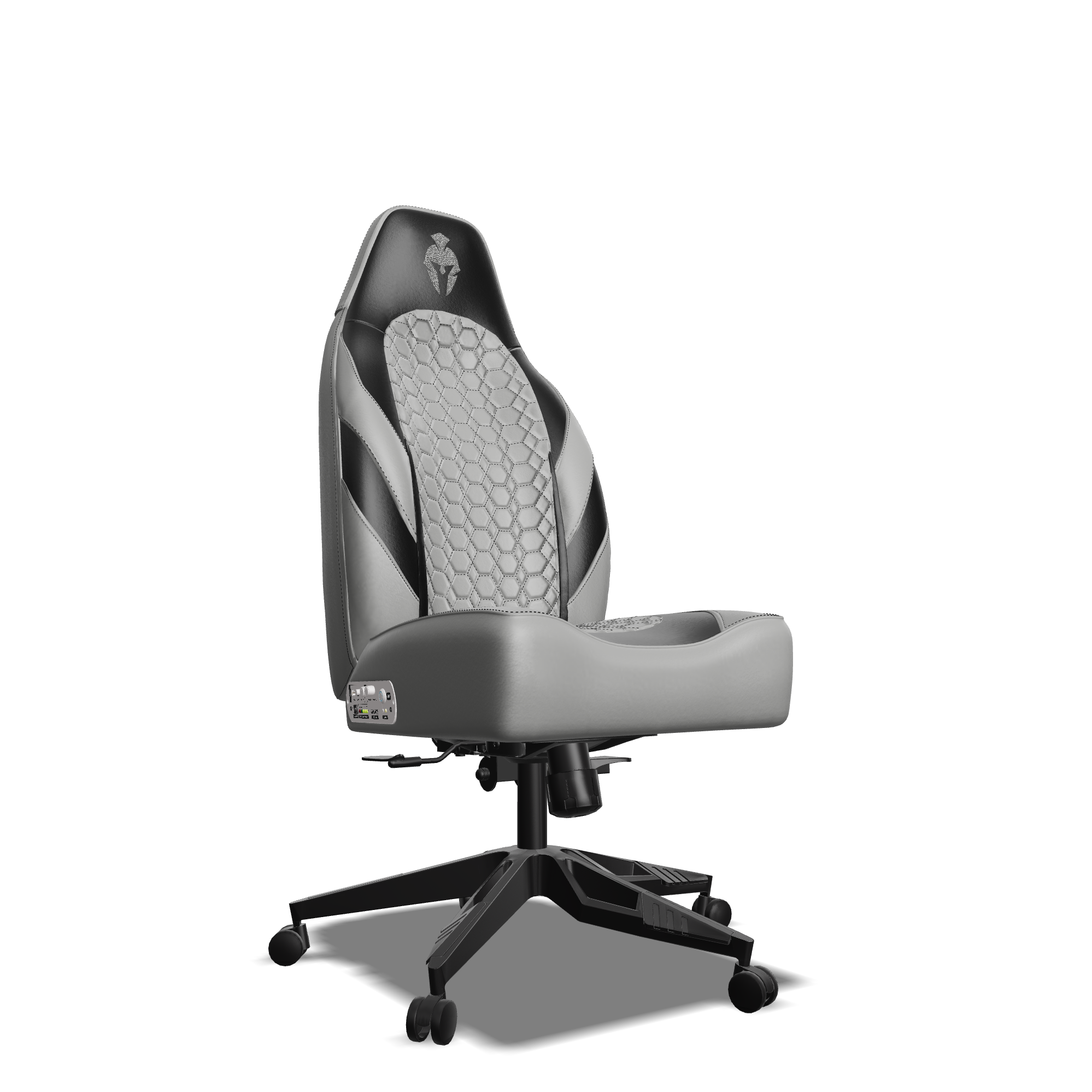 Black and Grey Custom Haptic Feedback Gaming Chair Side View No Armrest