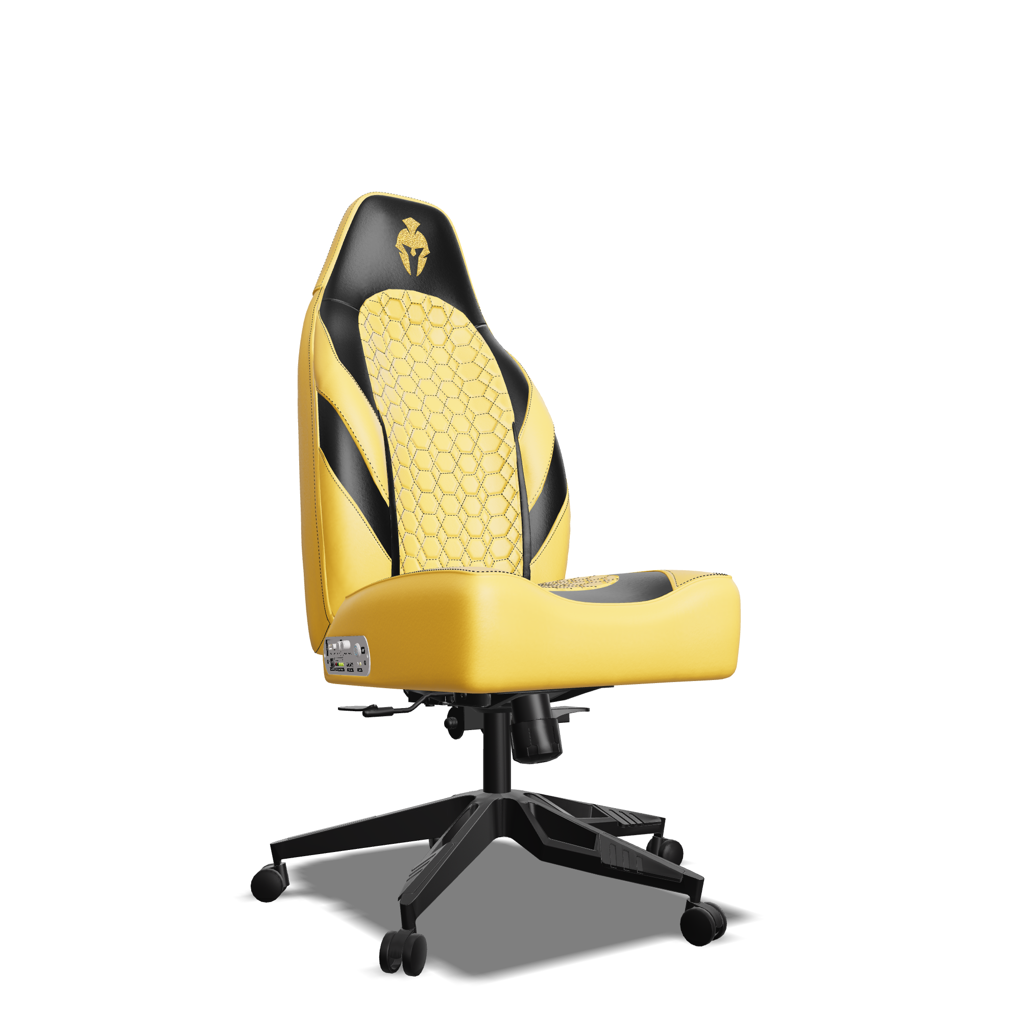 Black and Yellow Custom Haptic Feedback Gaming Chair Side View No Armrest