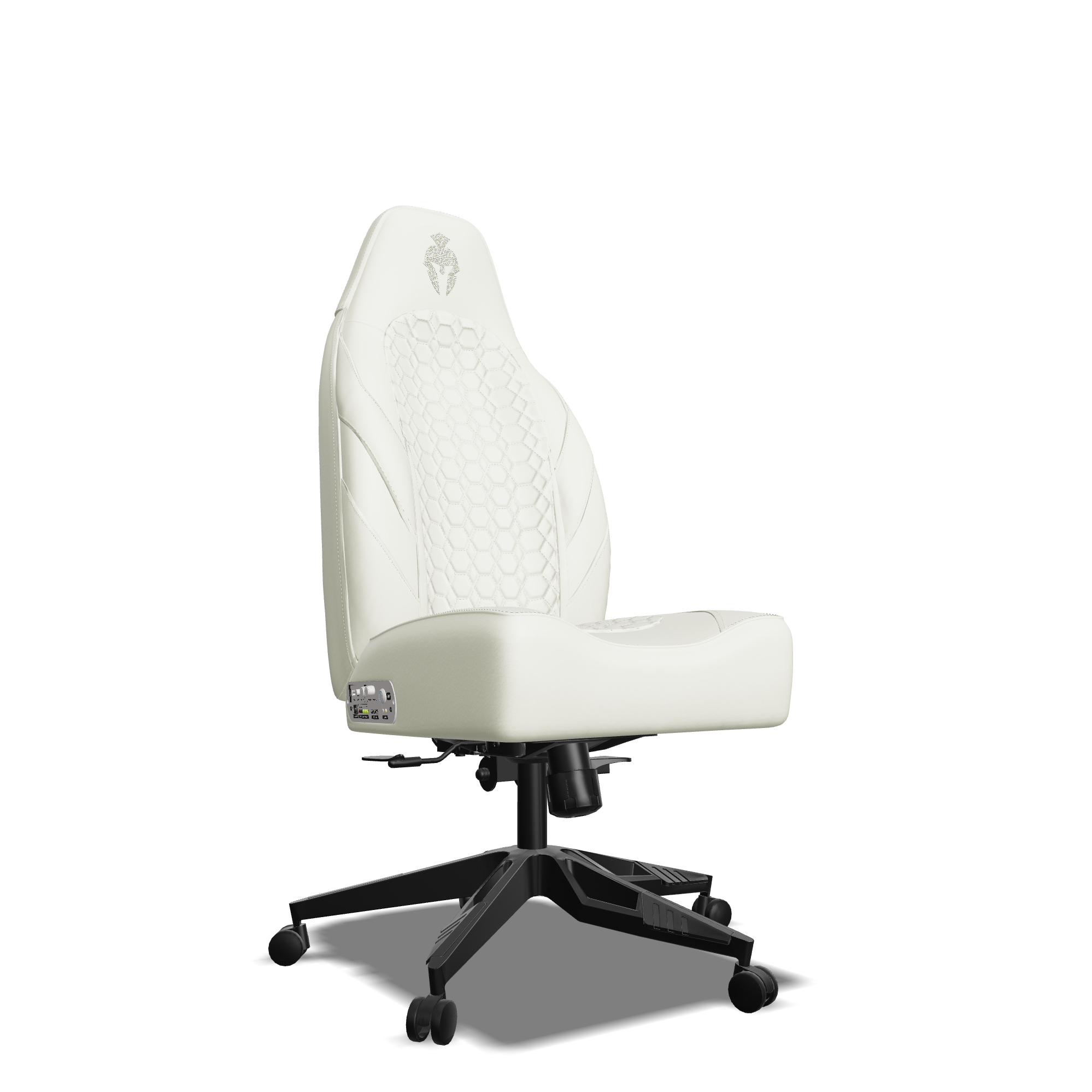 White on White Custom Haptic Feedback Gaming Chair Side View No Armrest