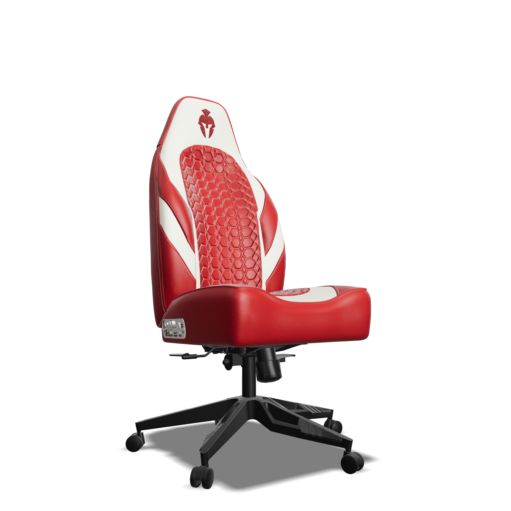 White and Red Custom Haptic Feedback Gaming Chair Side View No Armrest