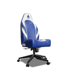 White and Blue Custom Haptic Feedback Gaming Chair Side View No Armrest