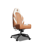 White and Brown Custom Haptic Feedback Gaming Chair Side View No Armrest