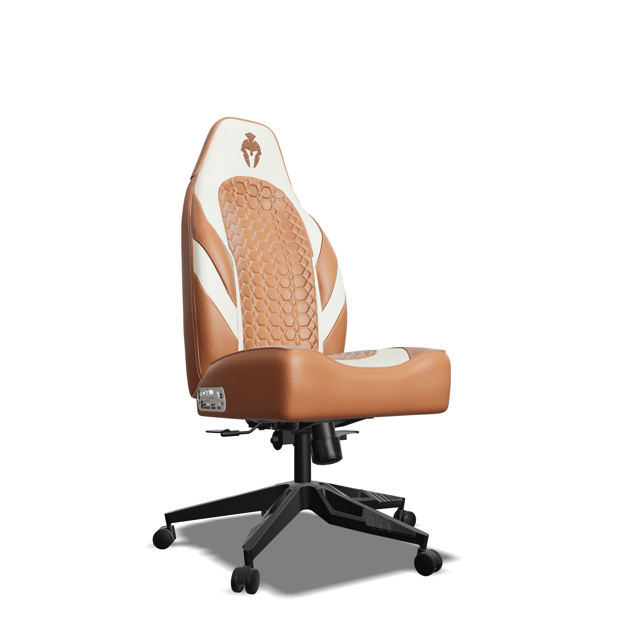 White and Brown Custom Haptic Feedback Gaming Chair Side View No Armrest