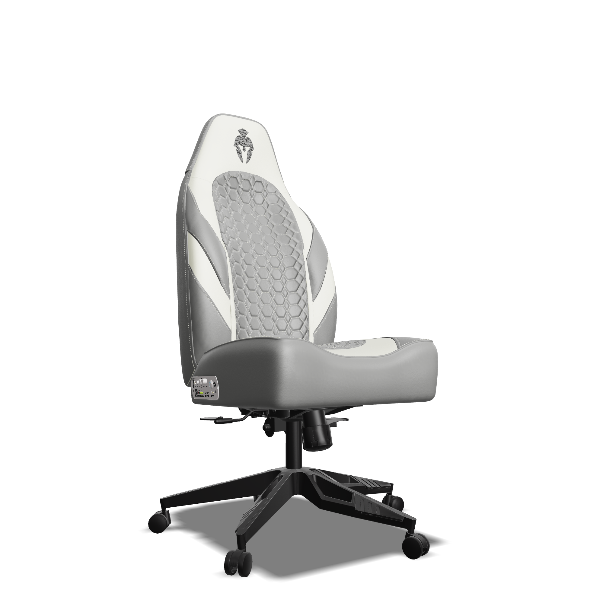 White and Grey Custom Haptic Feedback Gaming Chair Side View No Armrest