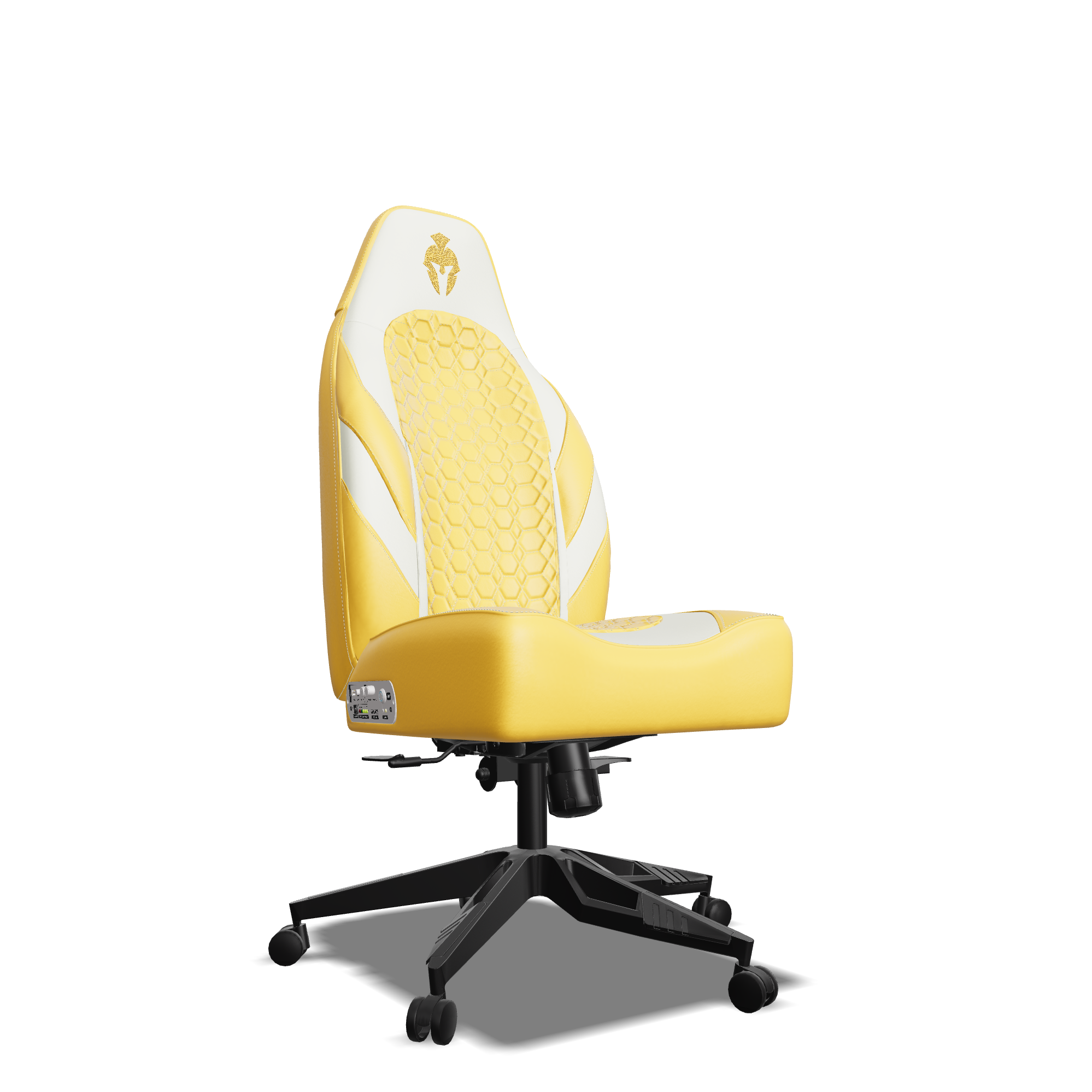 White and Yellow Custom Haptic Feedback Gaming Chair Side View No Armrest