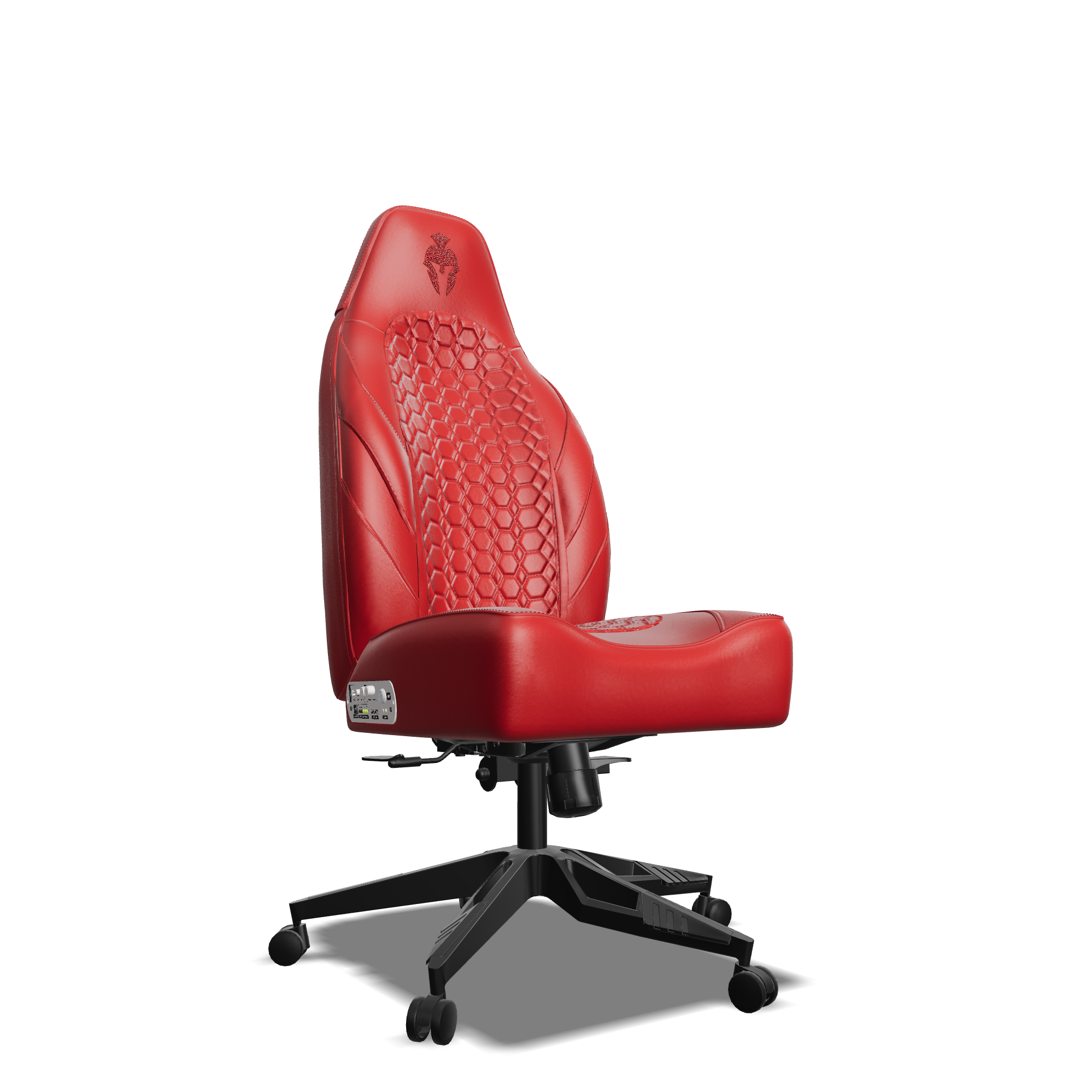 Red on Red Custom Haptic Feedback Gaming Chair Side View No Armrest