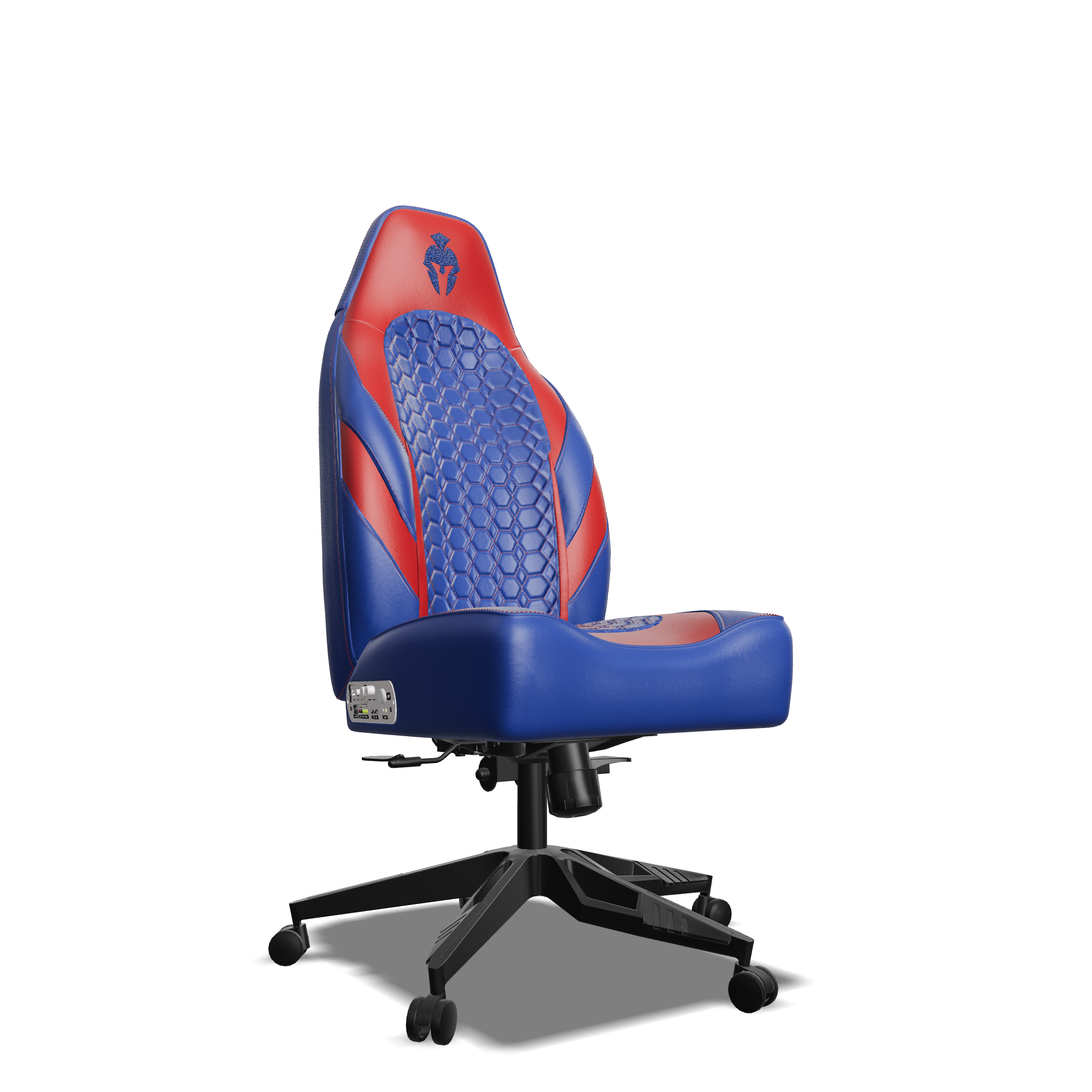 Red & BLue Custom Haptic Feedback Gaming Chair Side View No Armrest