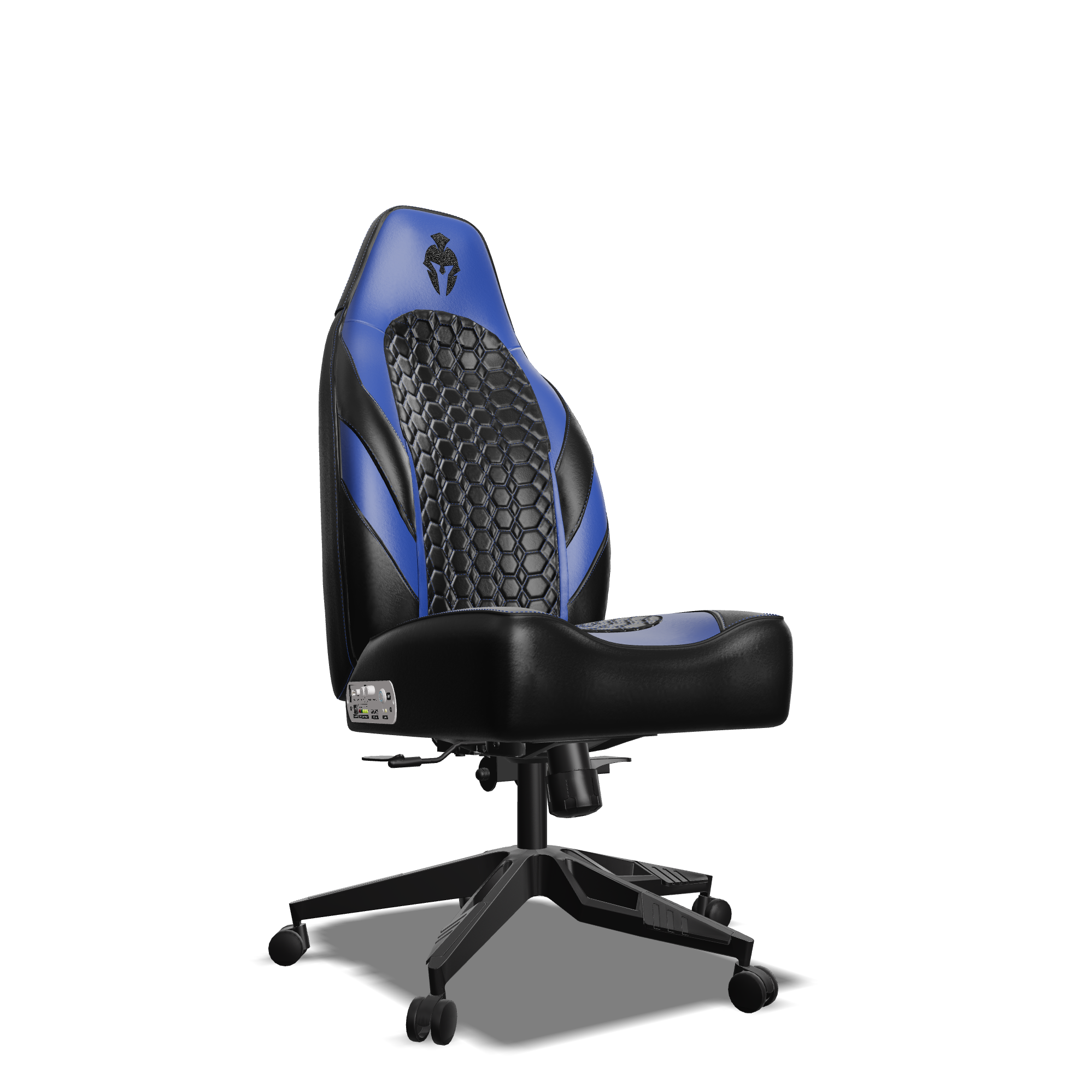 Royal Blue and Black Custom Haptic Feedback Gaming Chair Side View No Armrest