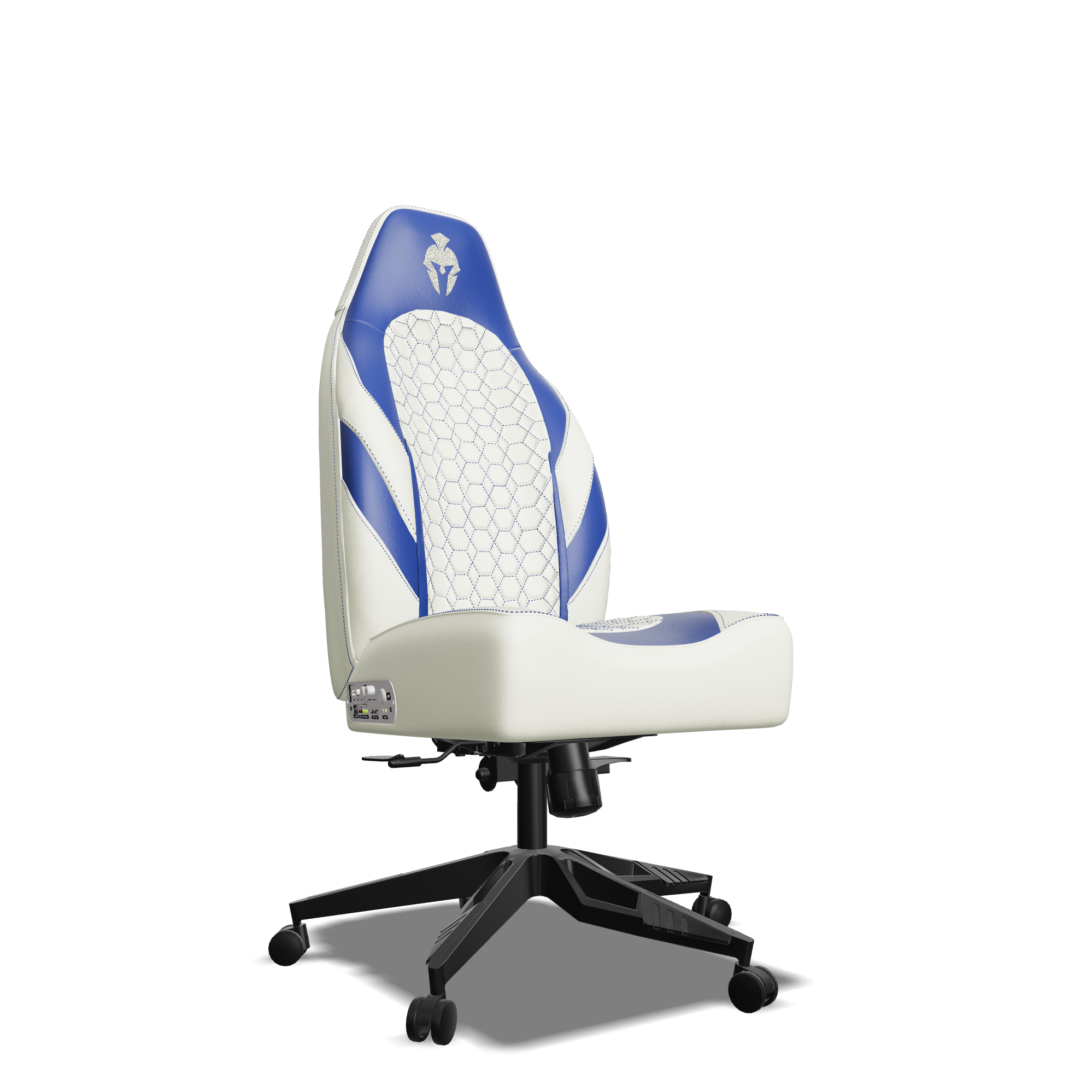 Royal Blue and White Custom Haptic Feedback Gaming Chair Side View No Armrest