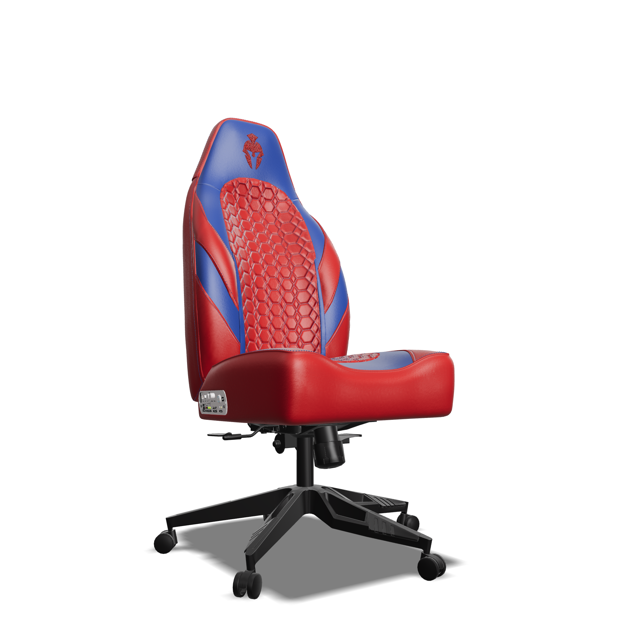 Royal blue and Red Custom Haptic Feedback Gaming Chair Side View No Armrest