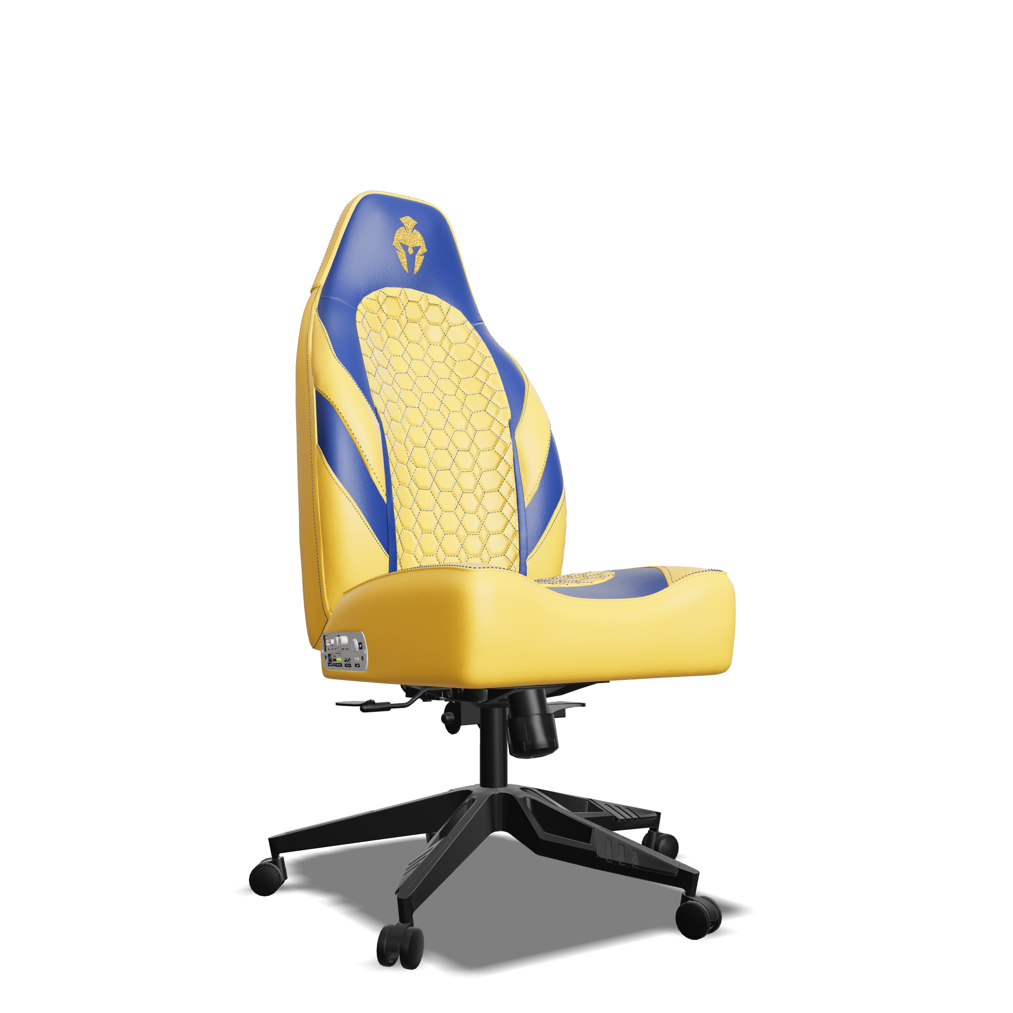 Royal blue and Yellow Custom Haptic Feedback Gaming Chair Side View No Armrest