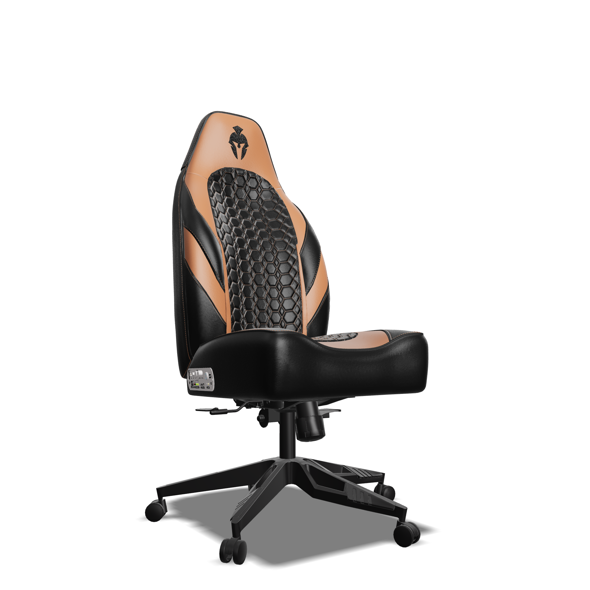 Black and Brown Leather Custom Haptic Feedback Gaming Chair Side View No Armrest