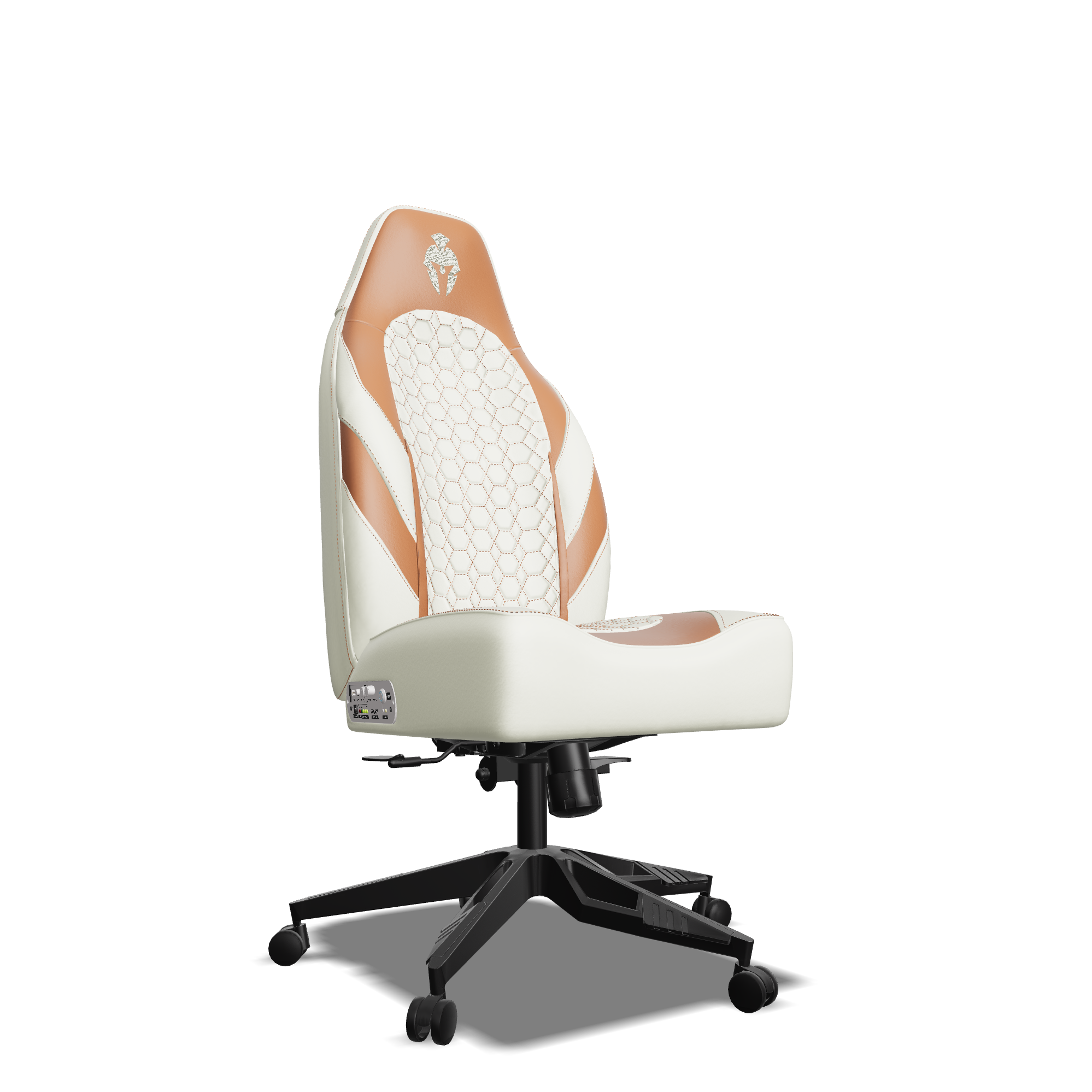 Brown and White Custom Haptic Feedback Gaming Chair Side View No Armrest