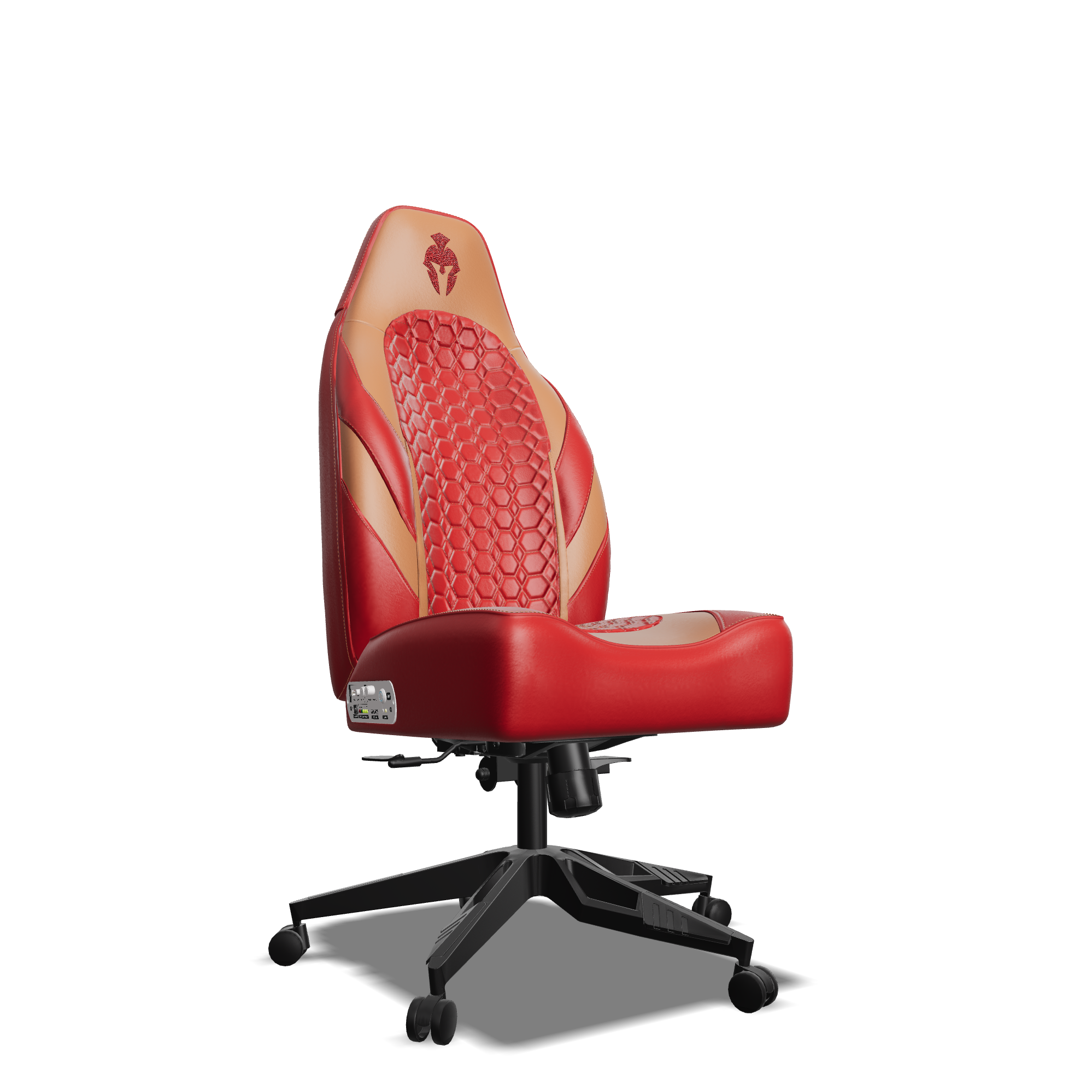 Red and Brown Custom Haptic Feedback Gaming Chair Side View No Armrest