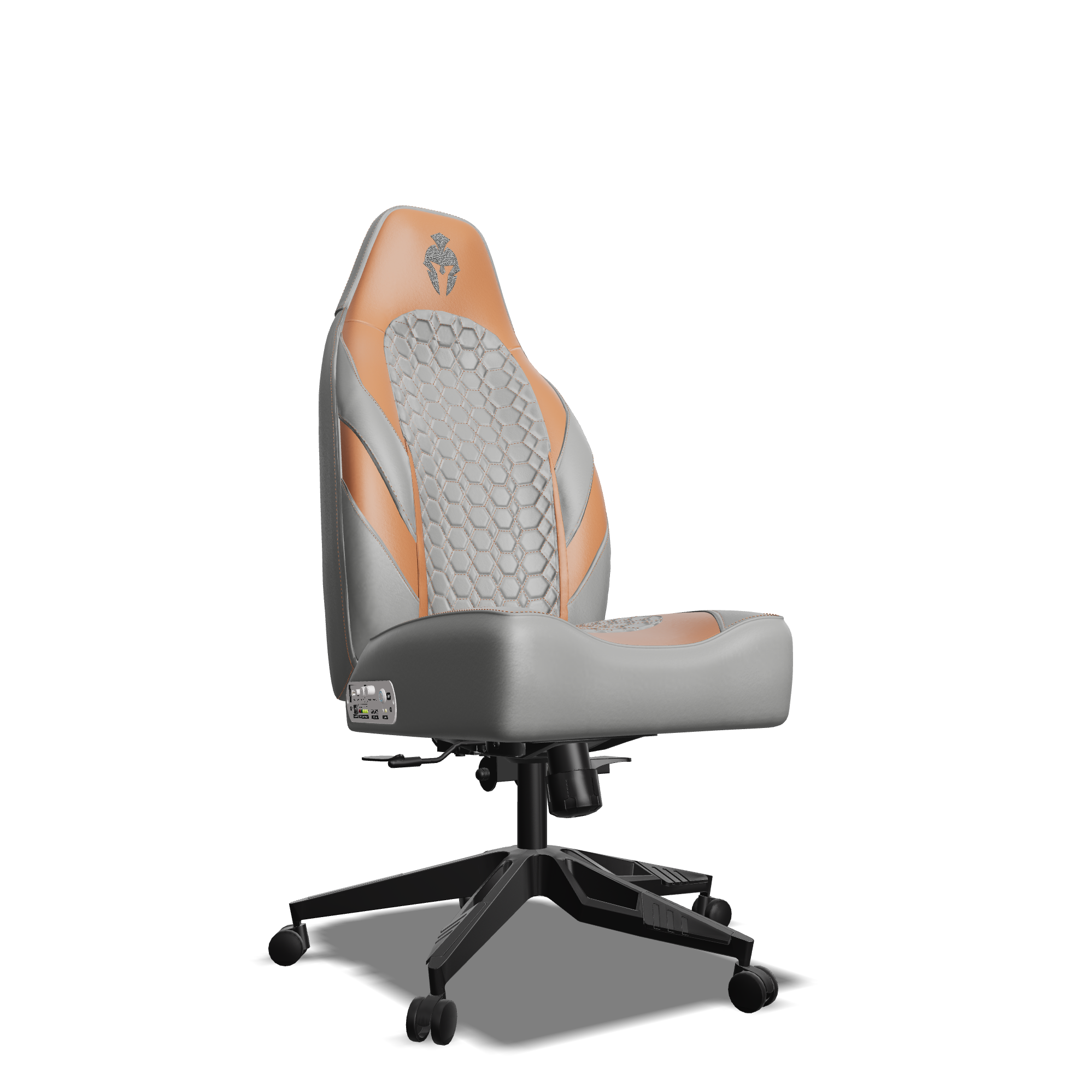 Brown and Grey Custom Haptic Feedback Gaming Chair Side View No Armrest