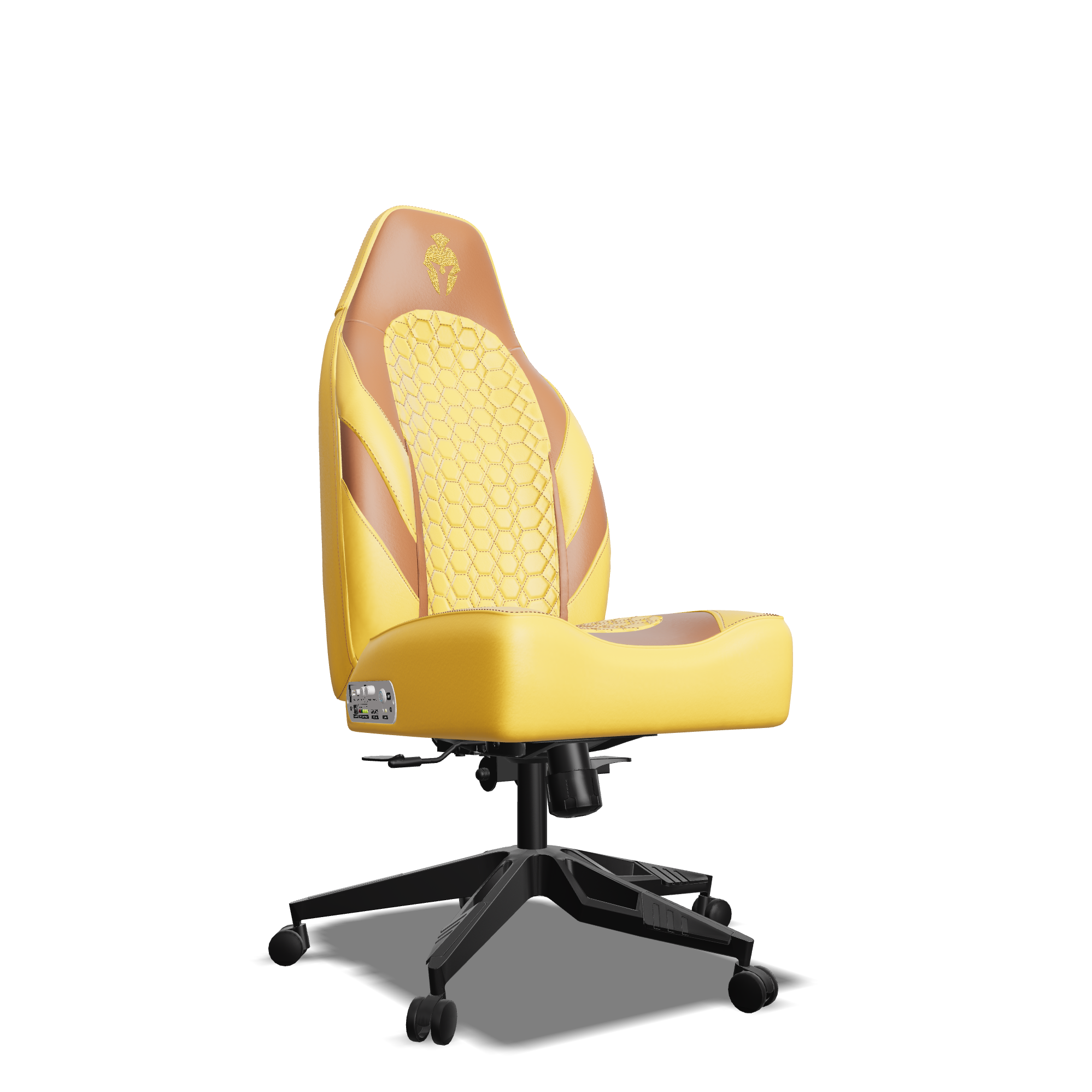 Brown and Yellow Custom Haptic Feedback Gaming Chair Side View No Armrest