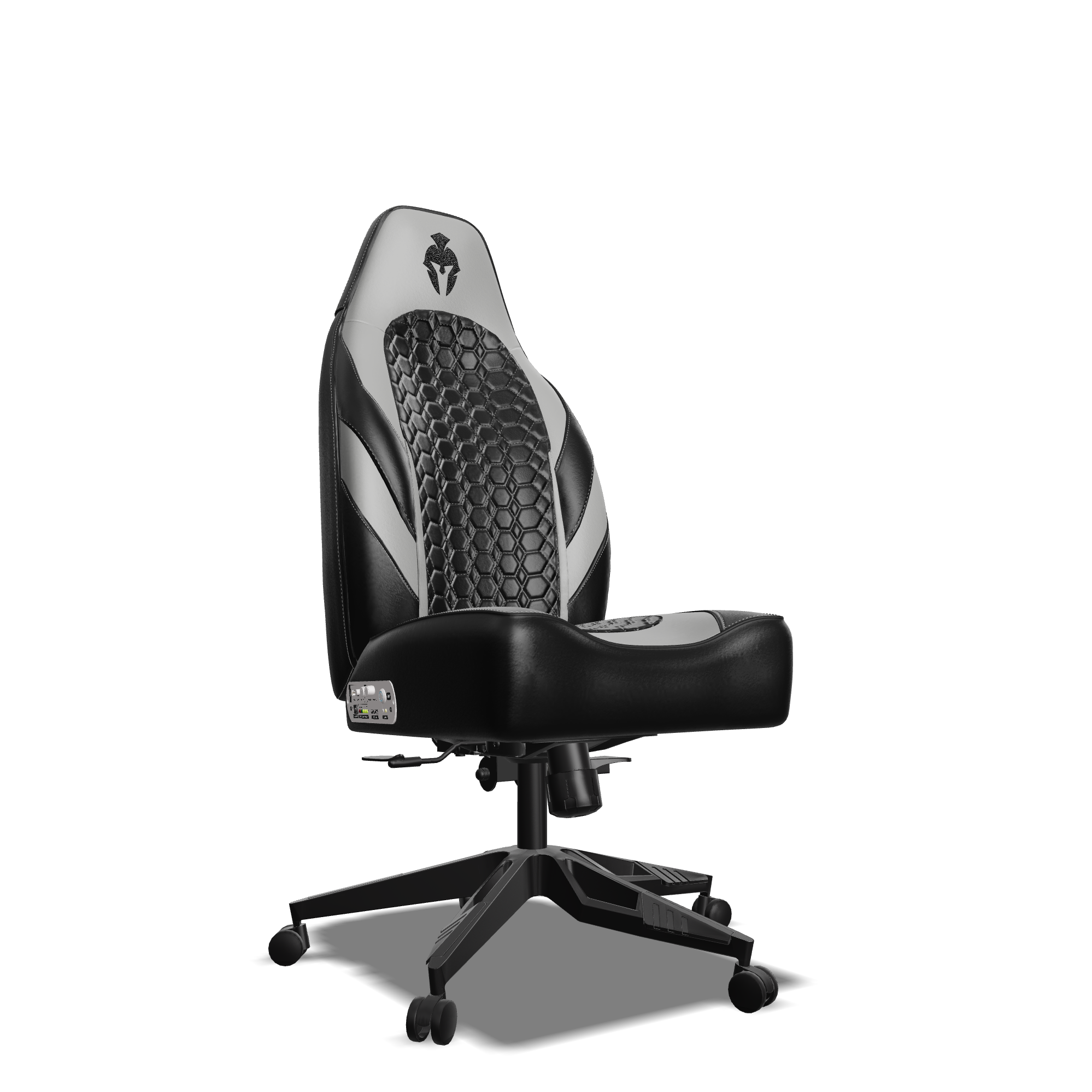 Grey and Black Custom Haptic Feedback Gaming Chair Side View No Armrest