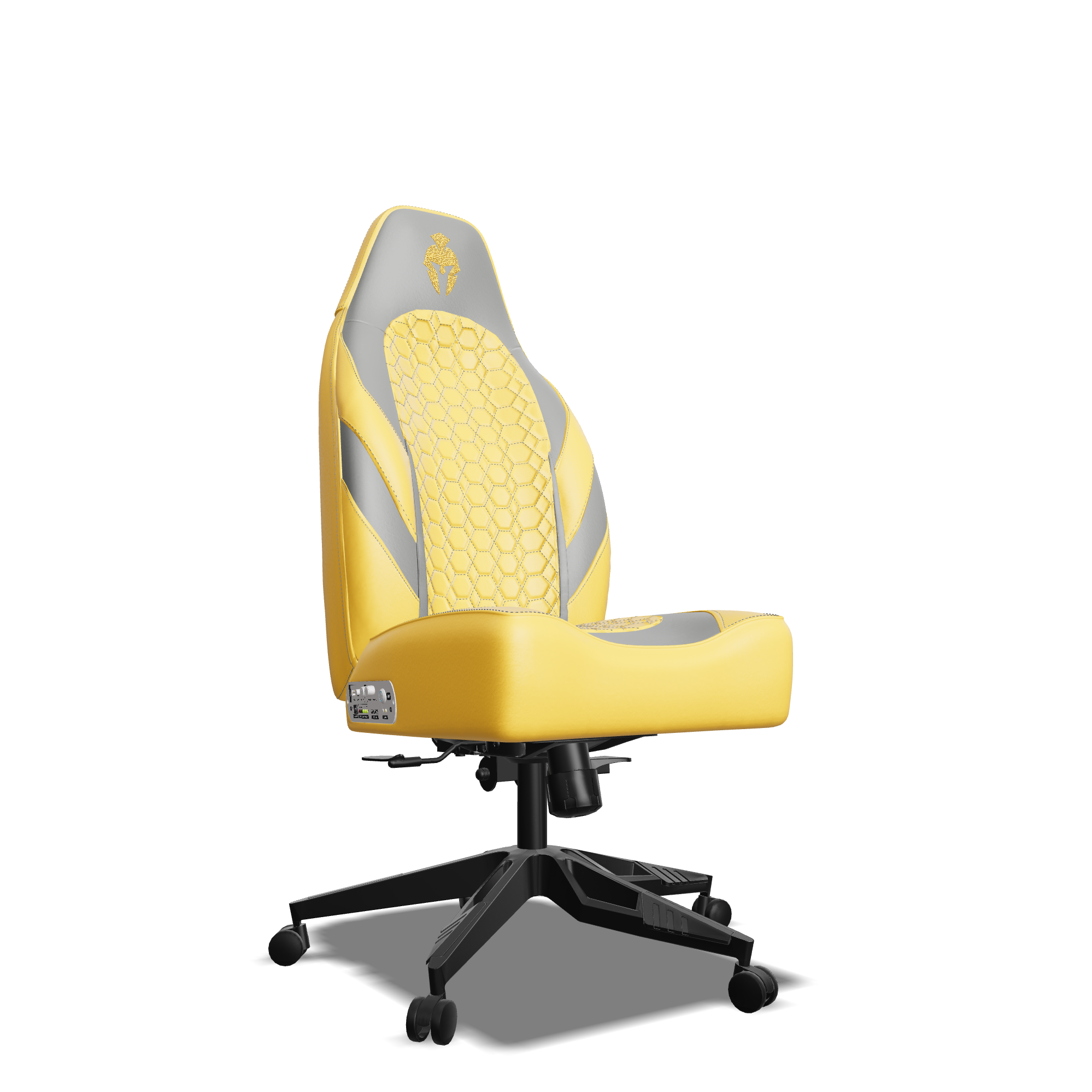 Grey and Yellow Custom Haptic Feedback Gaming Chair Side View