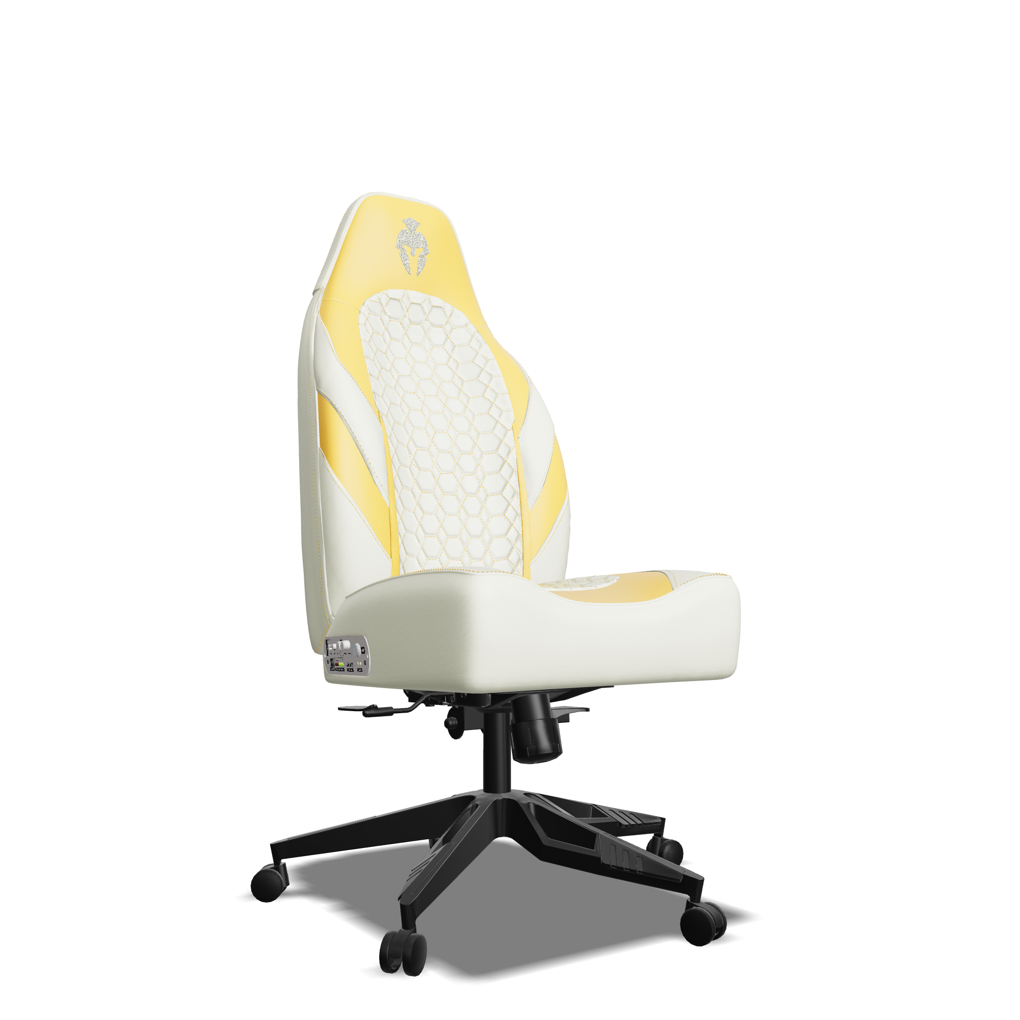 Yellow and White Custom Haptic Feedback Gaming Chair Side View No Armrest