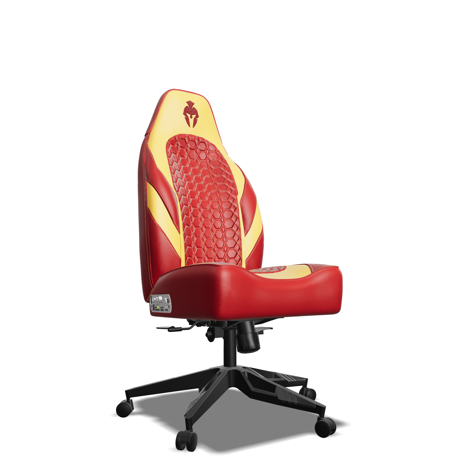 Yellow and Red Custom Haptic Feedback Gaming Chair Side View No Armrest