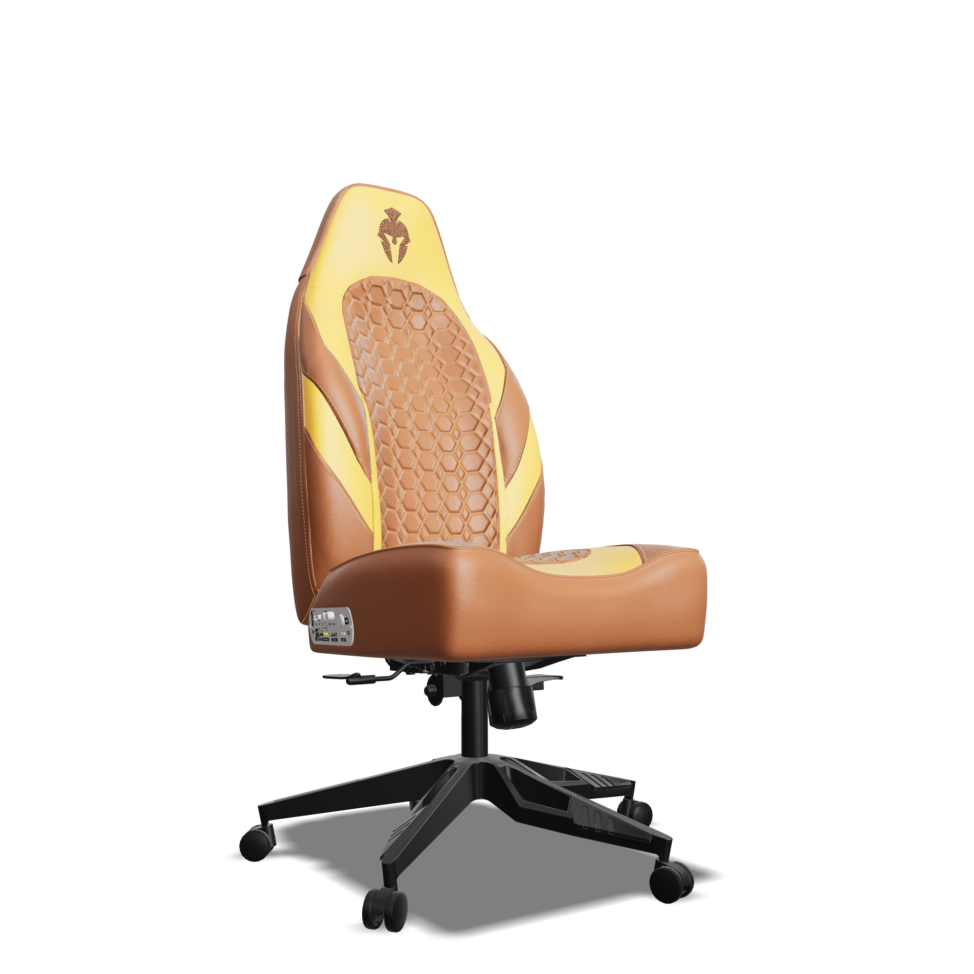 Yellow and Brown Custom Haptic Feedback Gaming Chair Side View No Armrest