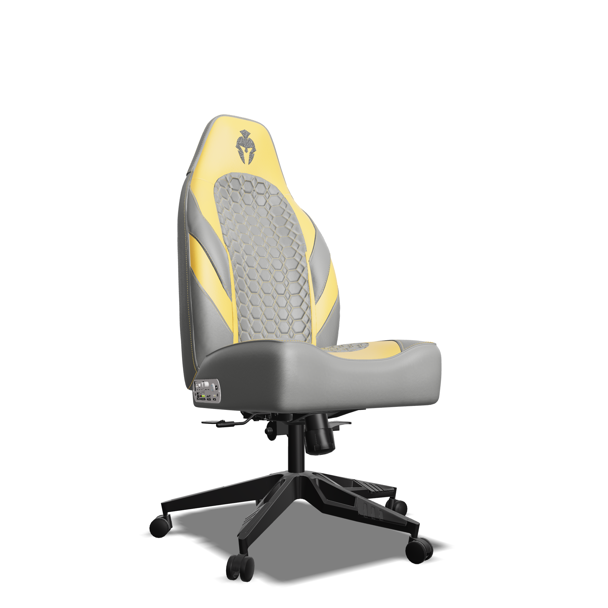 Yellow and Grey Custom Haptic Feedback Gaming Chair Side View No Armrest